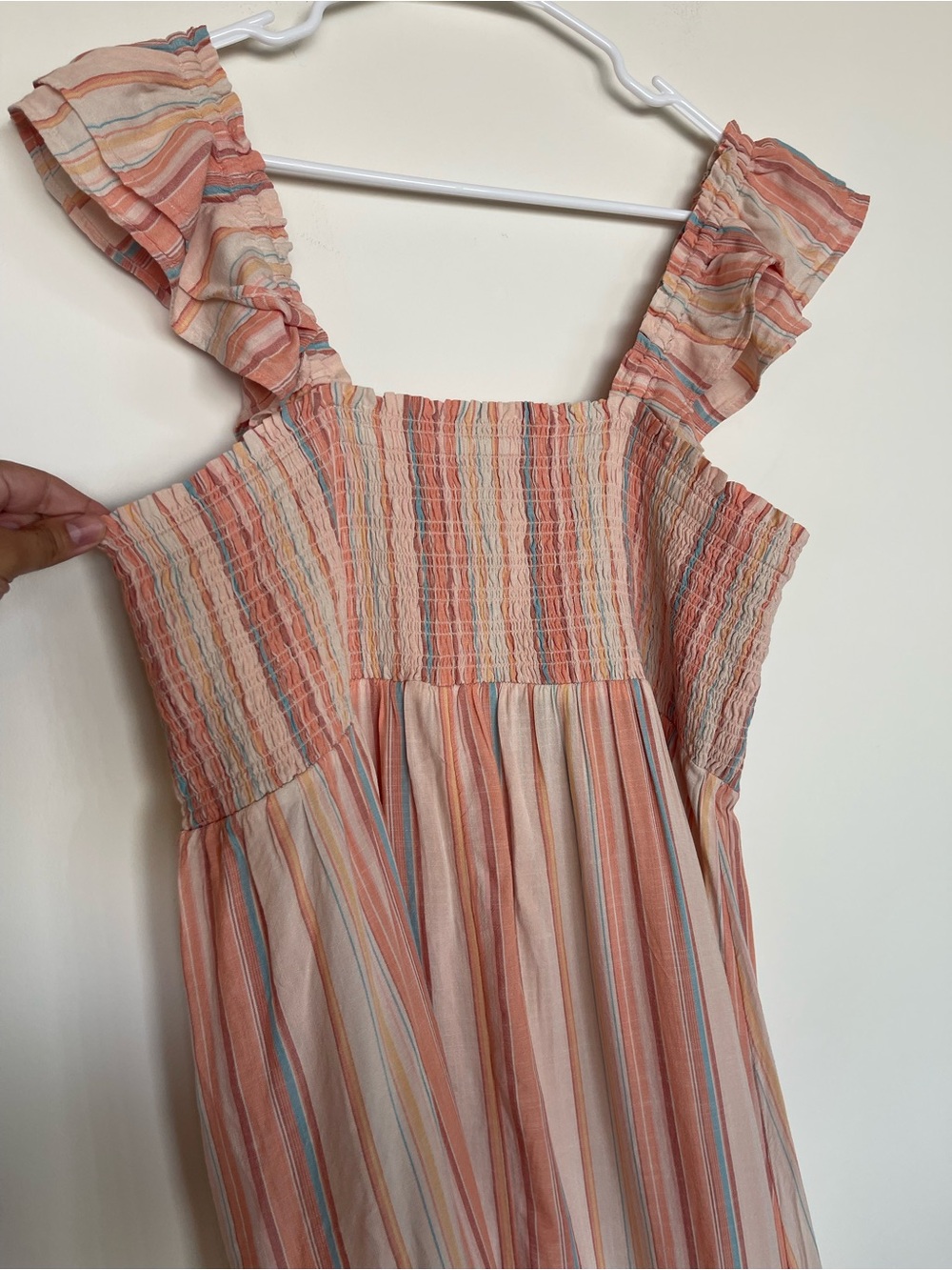 Maternity Smocked Peach Pink Striped Sundress Midi Dress Sleeveless XL